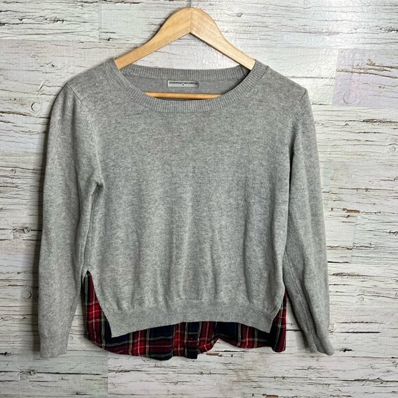 Goodnight macaroon top sweater gray  red plaid size small - Picture 1 of 9